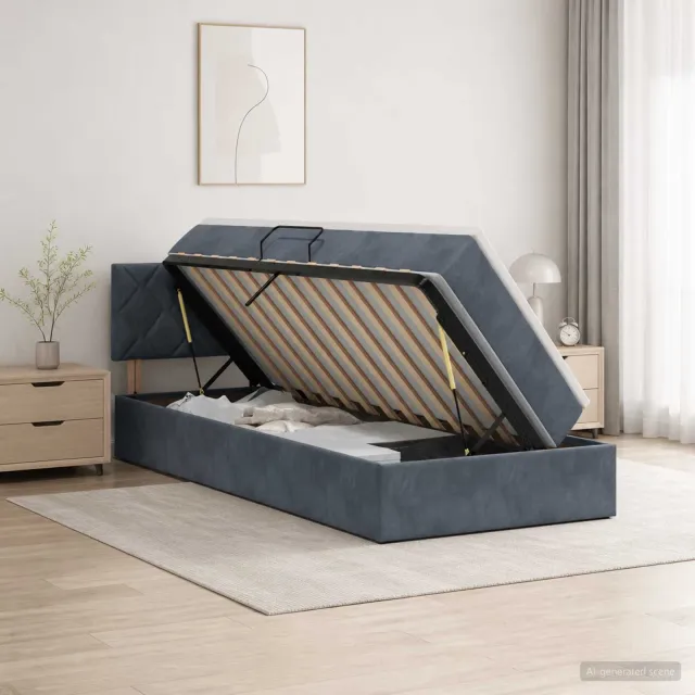 vidaXL LED Opslagbed met Matras Donkergrijs 100 x 200 cm Fluweel