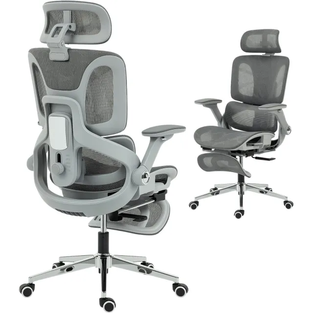 Homcom Office Chair-Mesh (100% Polyester)-Grau Grijs