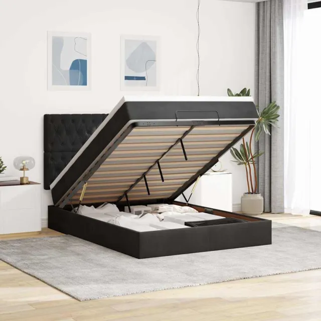 vidaXL Ottoman bed met matrassen 140x200cm fluweel zwart