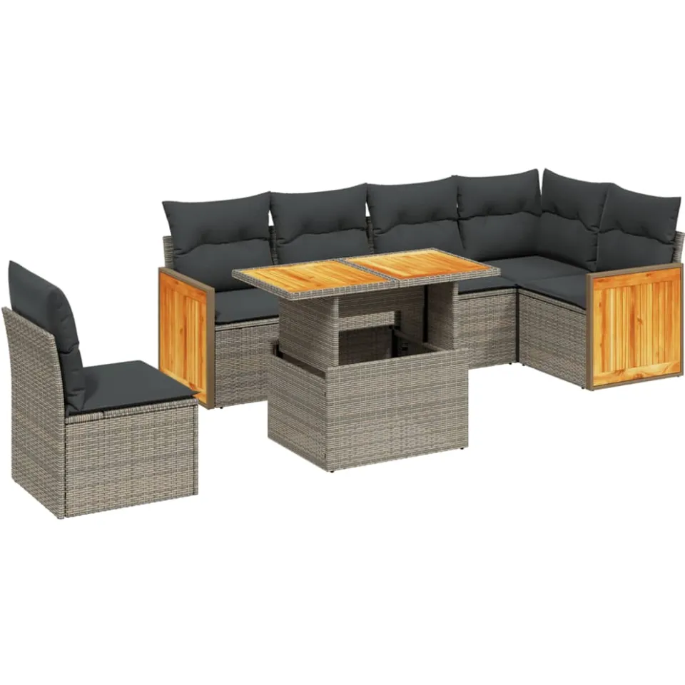 vidaXL 7-delige Loungeset met kussens poly rattan grijs, foto 3
