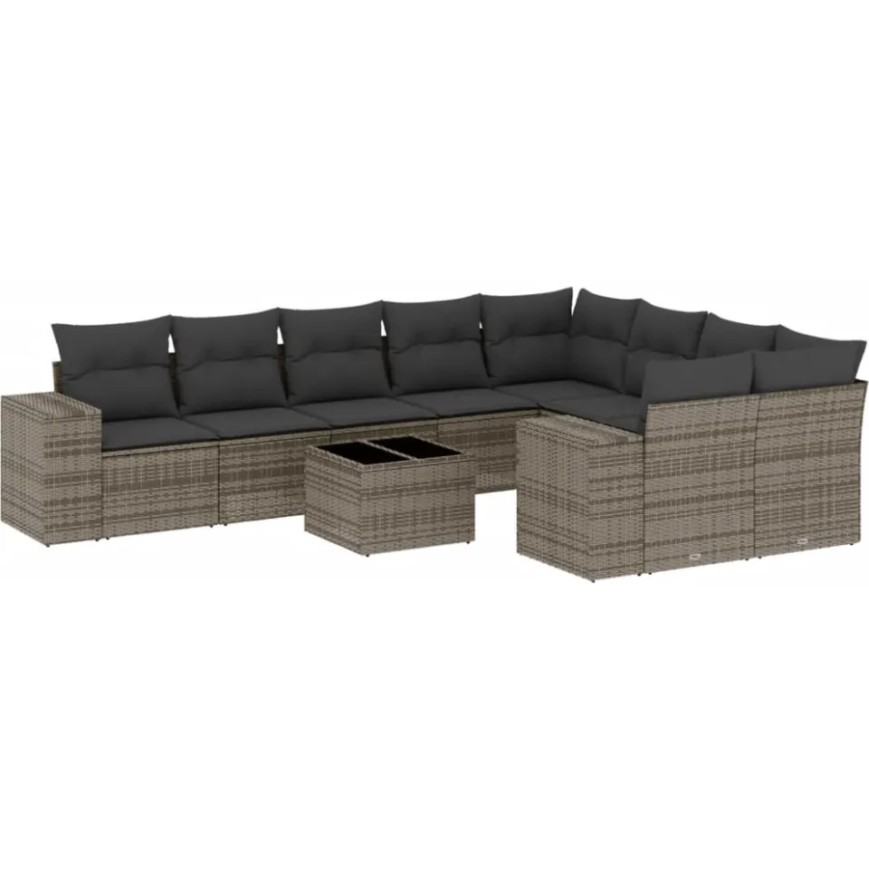 vidaXL 10-delige Loungeset met kussens poly rattan grijs, foto 3