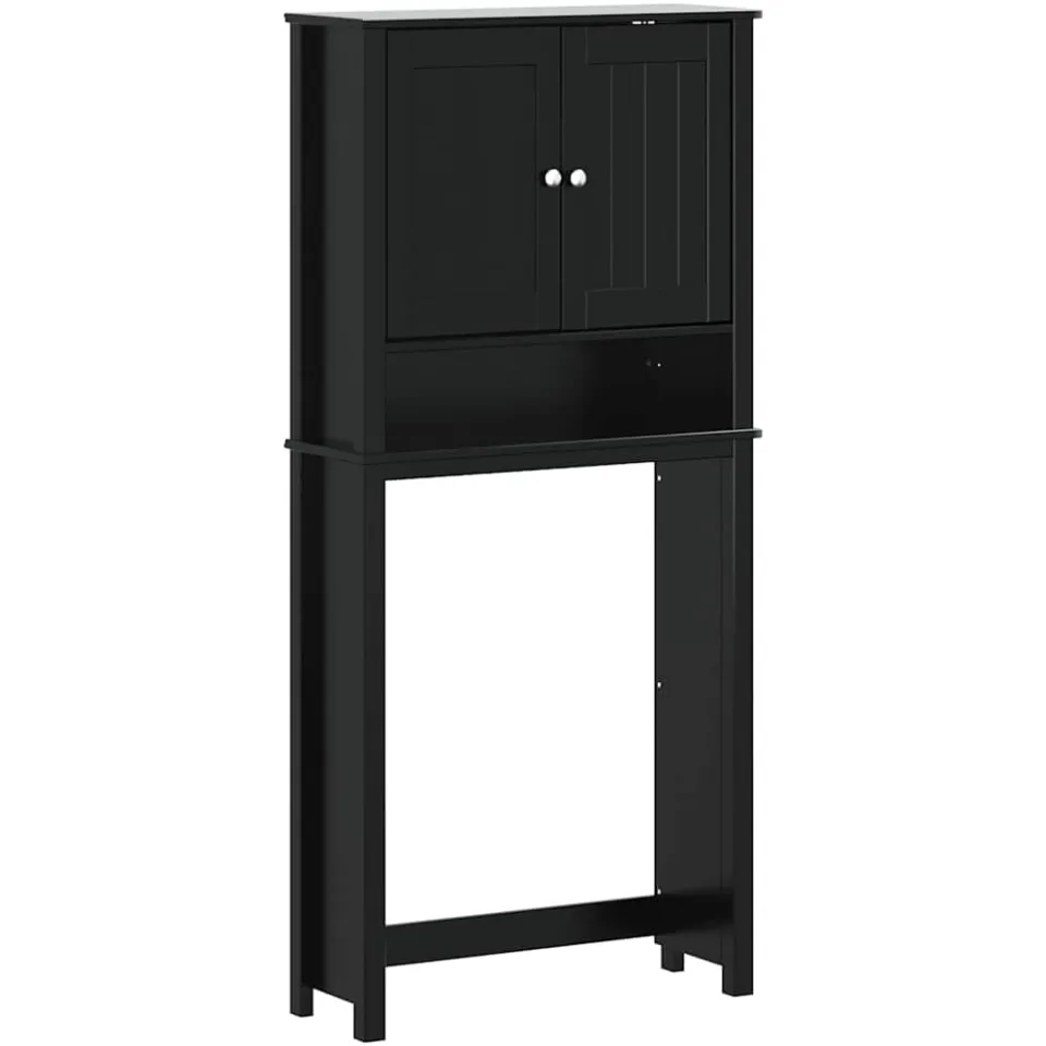 vidaXL Wasmachinekast BERG 76x27x164,5 cm massief hout zwart, foto 3
