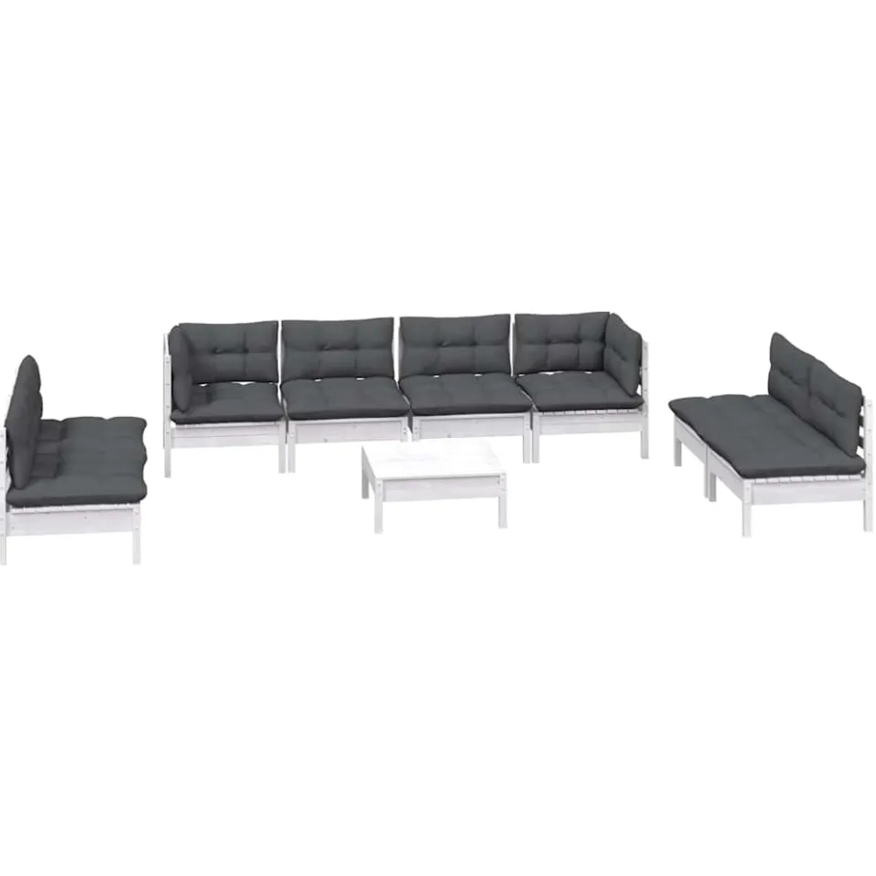 vidaXL 9-delige Loungeset met kussens massief grenenhout Wit