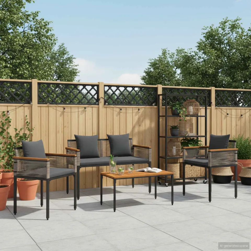 vidaXL Buitenmeubelset met kussen Grijs en Donkergrijs poly rattan, foto 3