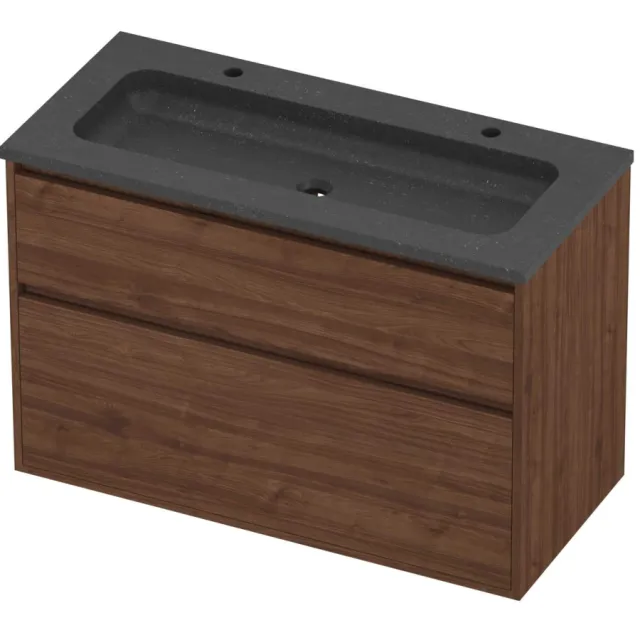 Proline Rollo Badmeubelset Hardsteen Elegant Greeploos 100x46x67 cm Blue Stone Indian Walnut Houtlook