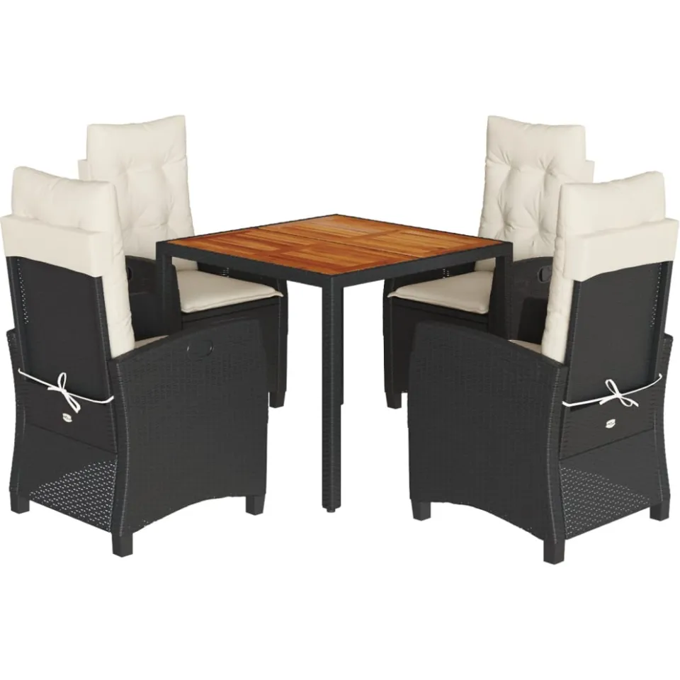 vidaXL 5-delige Tuinset met kussens poly rattan zwart, foto 4