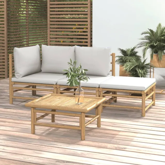 vidaXL 4-delige Loungeset met kussens bamboe lichtgrijs bruin, foto 2
