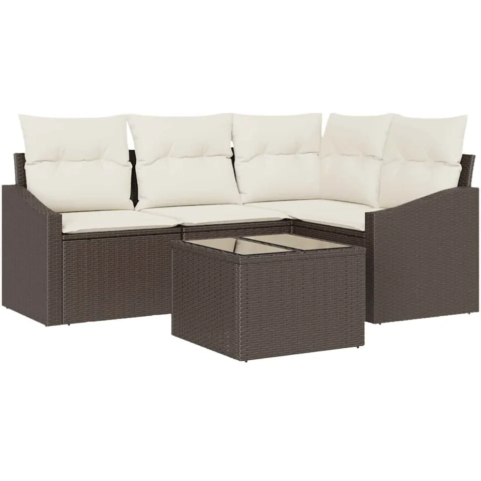vidaXL Tuinbankenset 5 st Bruin en Crème poly rattan
