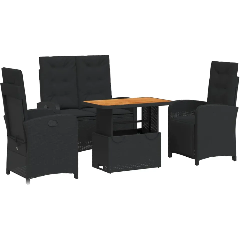 vidaXL 4-delige Tuinset met kussens poly rattan zwart, foto 3