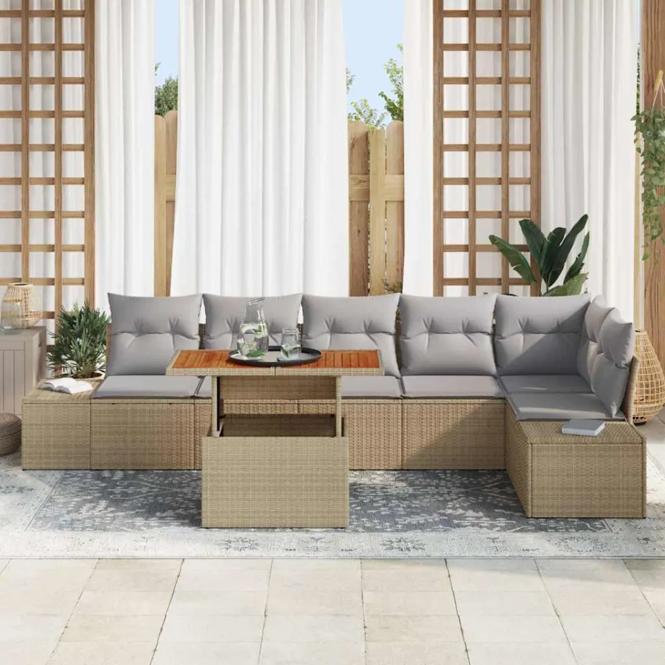 vidaXL Tuin Sofa Set 7 st Beige Poly riet, foto 2