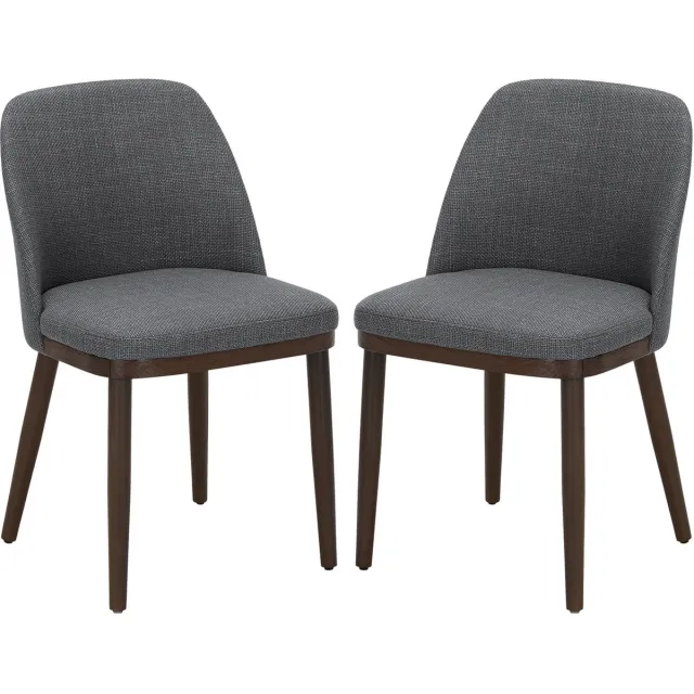 COLAMY Gestoffeerde eetkamerstoelen Set van 2 - moderne keukenstoelen met rugleuning - stoffen eetkamerstoelen met houten poten - lichtgrijs