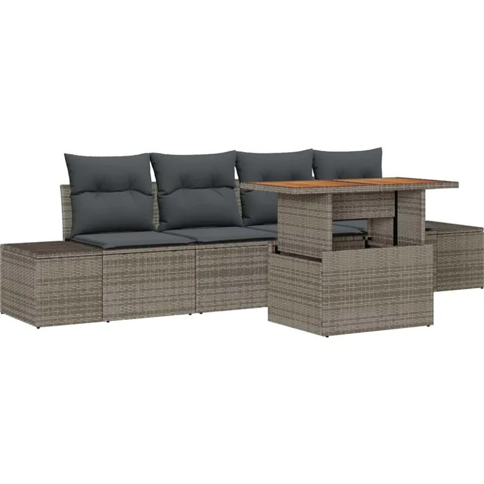 vidaXL Tuin Sofa Set 5 st Grijs Poly riet, foto 4