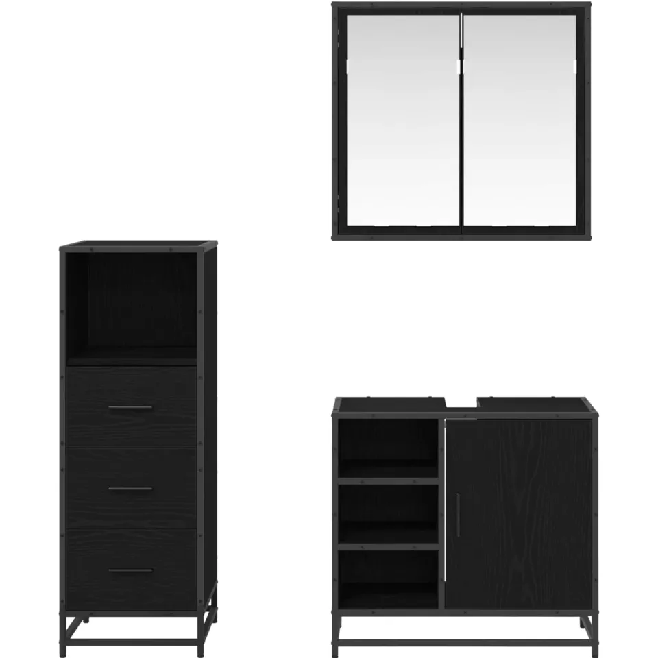 vidaXL Badkamermeubelset 3 st Zwart Eiken 65 x 33 x 60 cm Bewerkt hout, foto 2