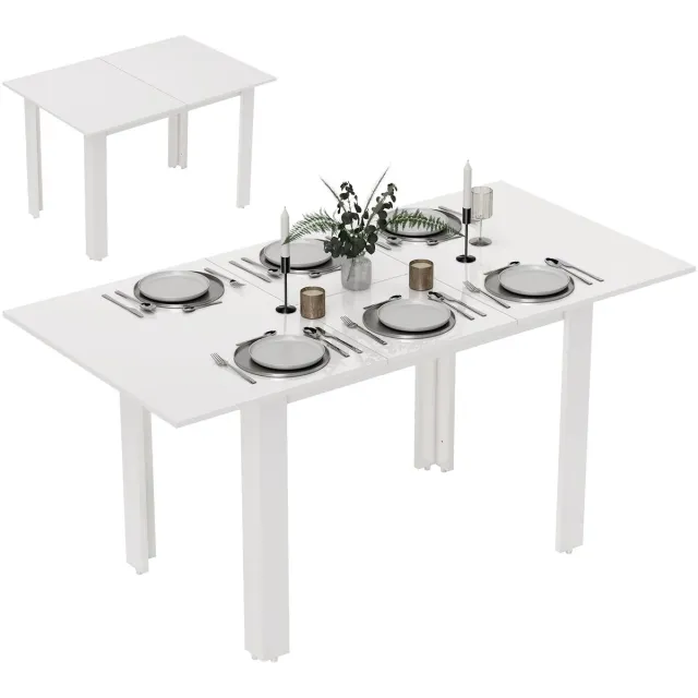 Homcom Uitschuifbare Eettafel - Uitklapbare Keukentafel - Verlengbare Eettafel - Hoogglans Wit Hoogglanswit