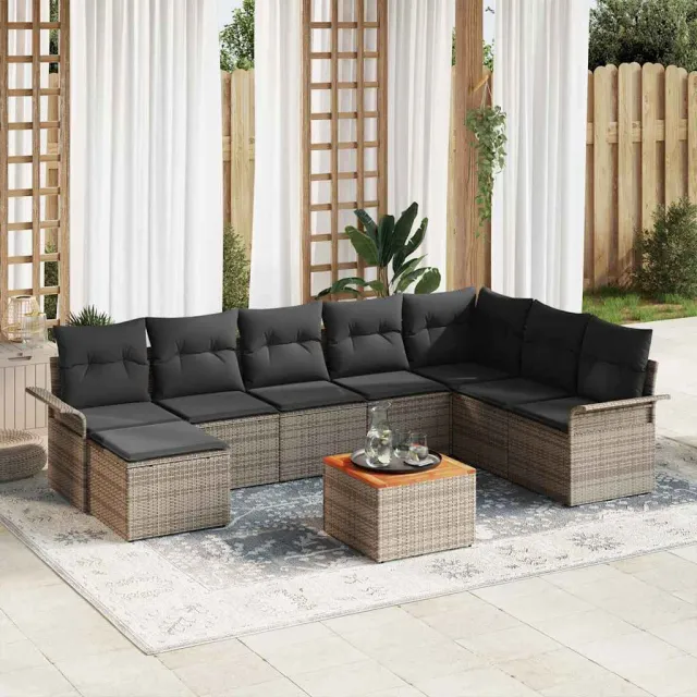 vidaXL Tuinbankenset 9 st Grijs poly rattan, foto 2
