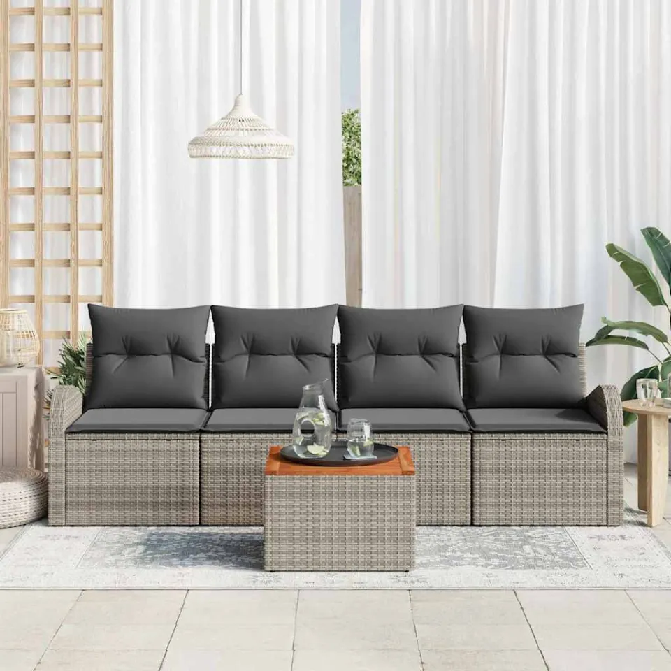 vidaXL Tuinbankenset 5 st Grijs poly rattan, foto 3