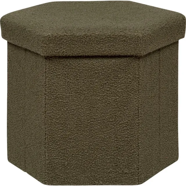 Atmosphera Poef/krukje/Hocker Jako - Opvouwbaar/Opslag box 60L - Olijfgroen - D40 x H38 cm - MDF/polyester Ivoorwit