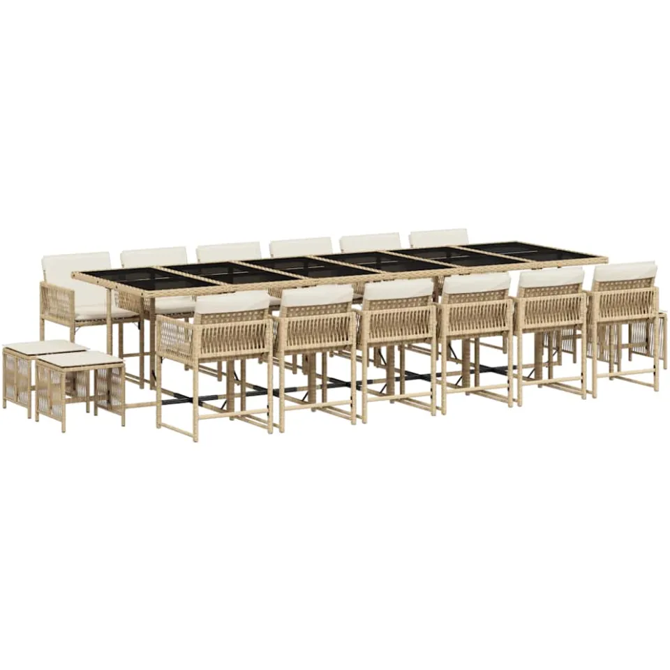 vidaXL 17-delige Tuinset met kussens poly rattan beige, foto 3