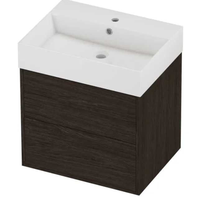Proline Zara Badmeubelset Porselein Loft 1 Kraangat Voor Grepen 60x46x65 cm Glans Wit Mokka Oak Eiken