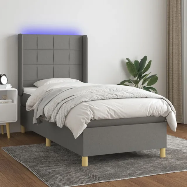 vidaXL Boxspring met matras en LED stof donkergrijs 100x200 cm grijs