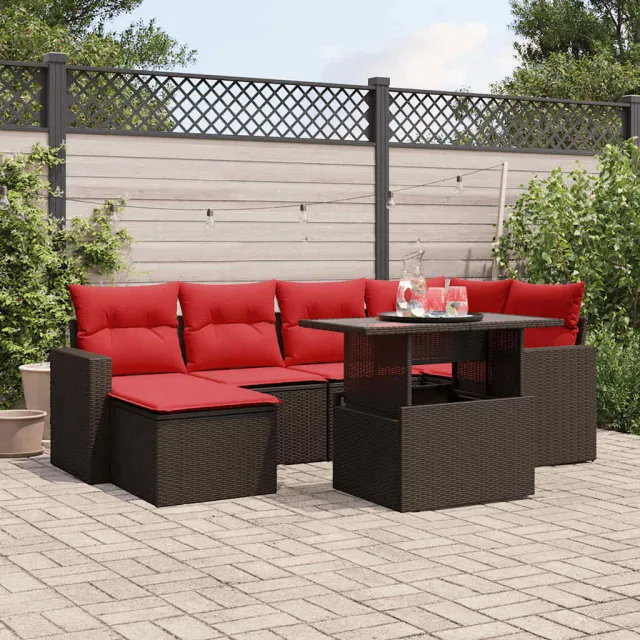 vidaXL 7-delige tuinbankset met kussens, bruin polyrotan, foto 2