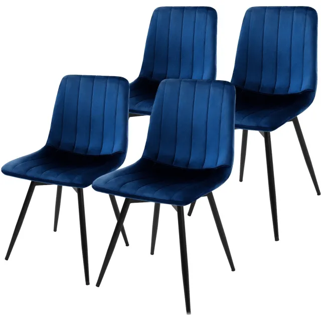 ml-design Eetkamerstoelen 360° draaibaar, set van 4 stoelen in gestoffeerd fluweel, draaistoel met rugleuning, stevige verstelbare metalen poten voor de keuken en woonkamer tot 120 kg, moderne keukenstoelen met een comfortabele vulling, donkerblauw