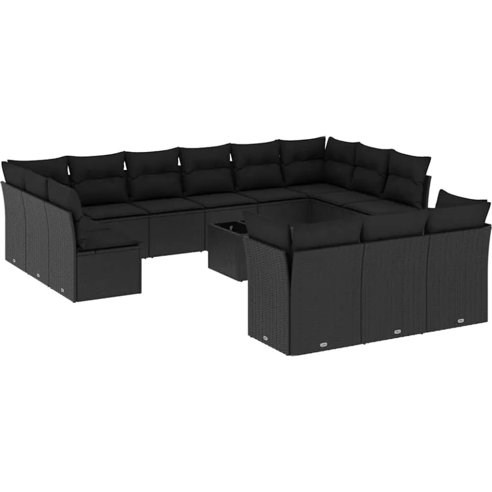vidaXL 14-delige Loungeset met kussens poly rattan zwart