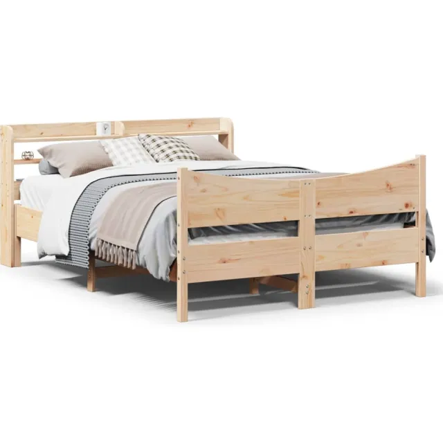vidaXL Bedframe met hoofdbord massief grenenhout 150x200 cm Bruin