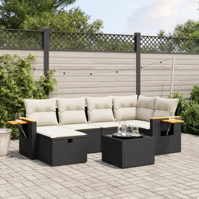 vidaXL 7-delige Loungeset met kussens poly rattan zwart, foto 2