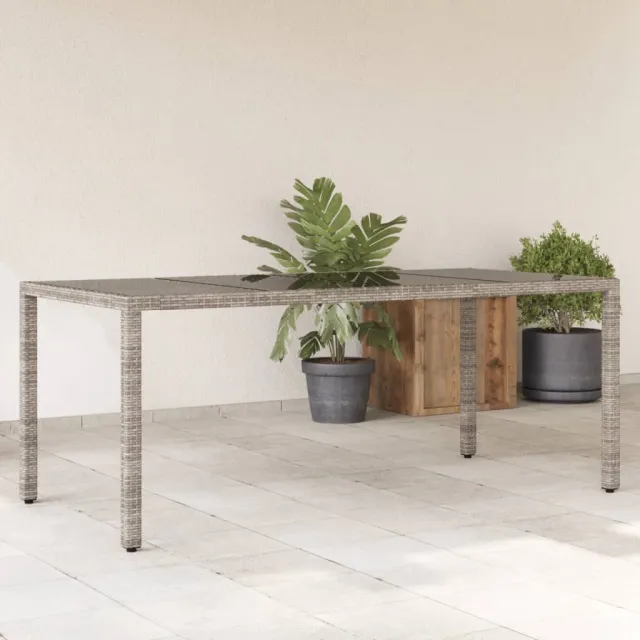 vidaXL Tuintafel met glazen blad 190x90x75 cm poly rattan grijs, foto 2