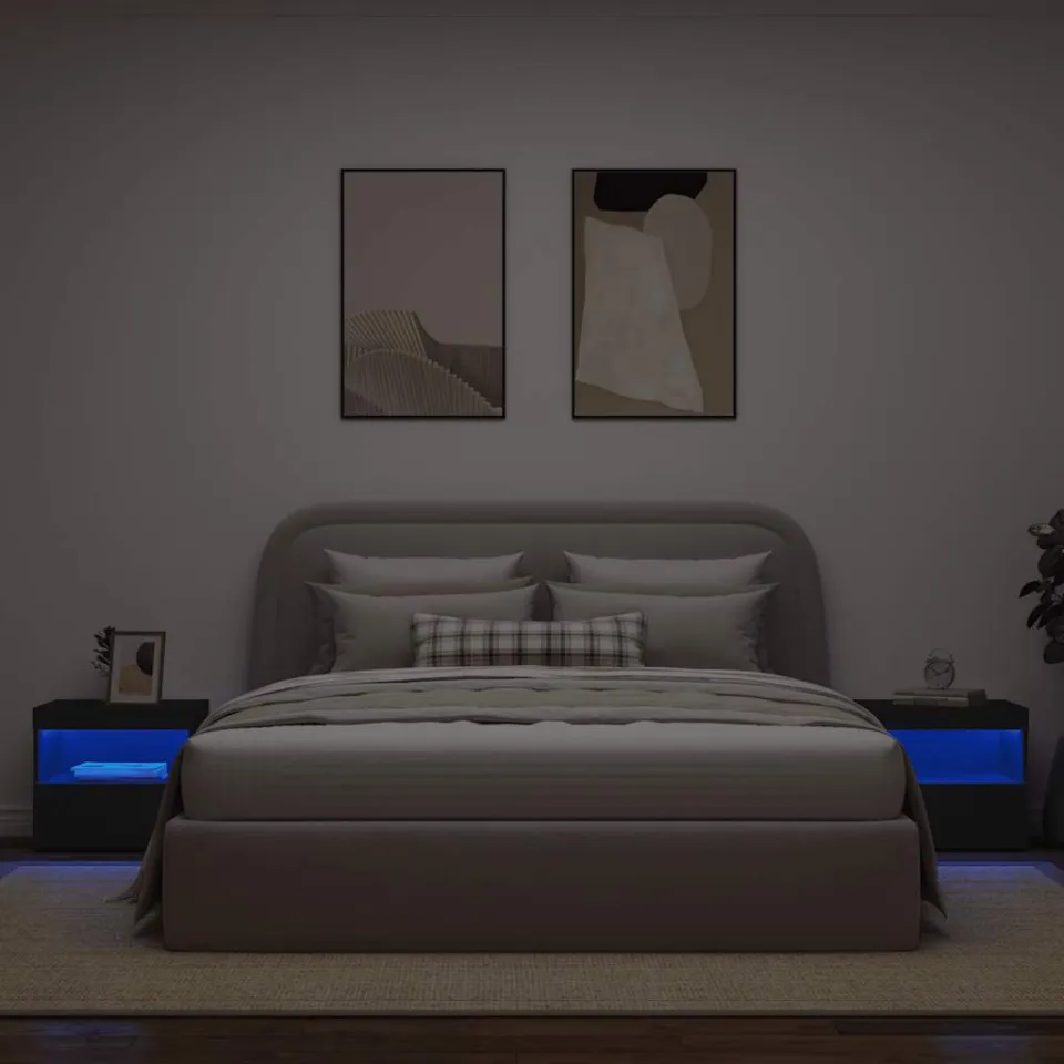 vidaXL Nachtkastjes met LED-verlichting 2 st 50x40x45 cm zwart, foto 3