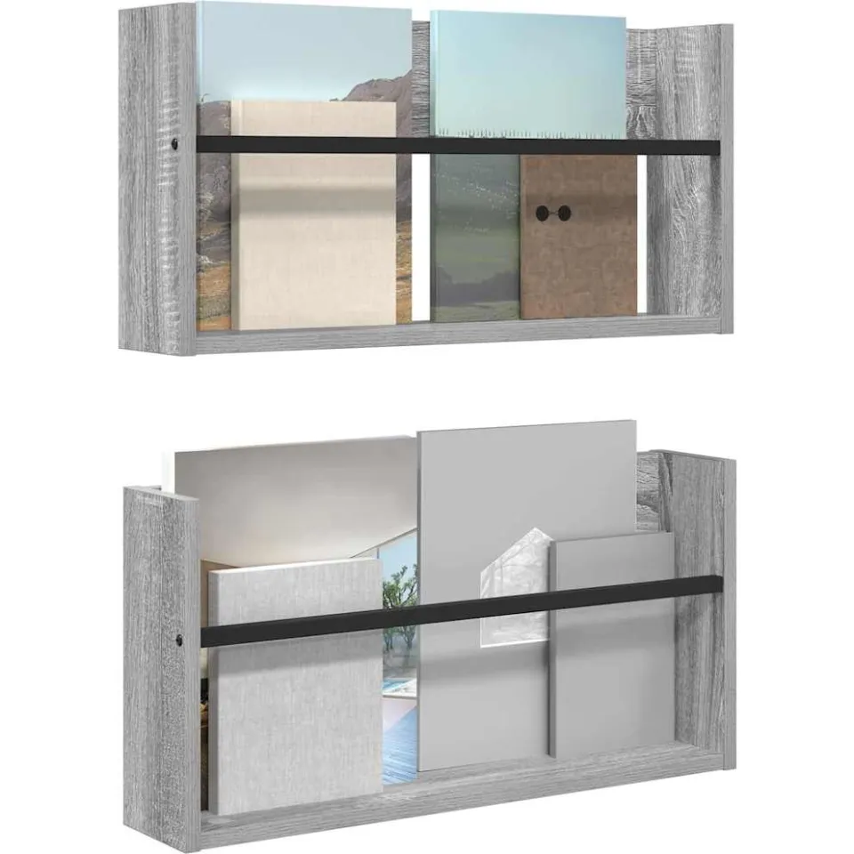vidaXL Tijdschrift Rek 2 st Grijs Sonoma 60 x 12 x 30 cm Bewerkt hout