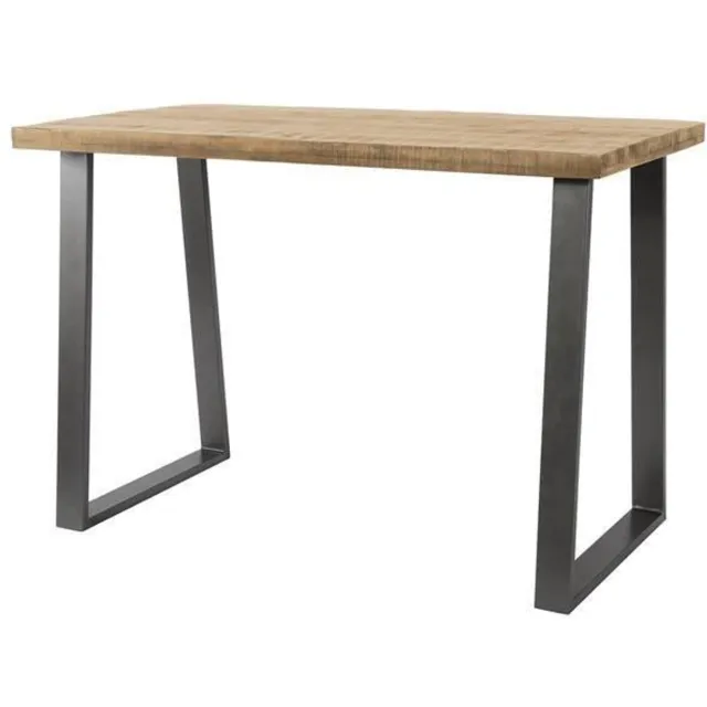 Industrieel In Huis Houten Bartafel Mangohout (135cm) Hoge Rechthoekige Tafel van Massief Mangohout (135x70x92) Bartafel voor 4 Personen met Live-Edge en Natuurlijke Uitstraling - Massief Houten Tafel met Stevige U-Poot Bruin