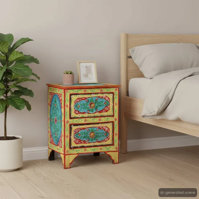 vidaXL Nachtkastje handgeschilderd 40x30x50 cm massief mangohout meerkleurig, foto 2