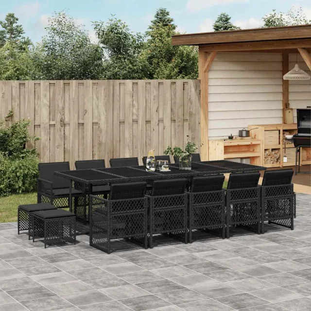 vidaXL 15-delige Tuinset met kussens poly rattan zwart, foto 2