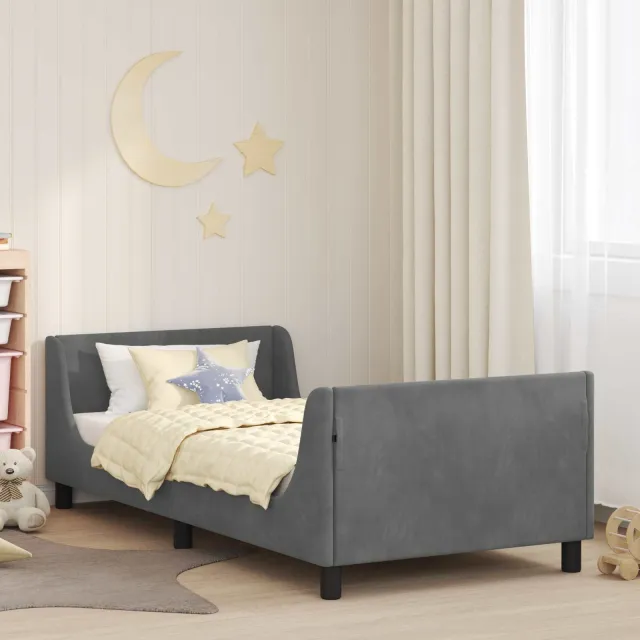 vidaXL Bedframe voor kinderen met hoofdbord Donkergrijs 90 x 190 cm