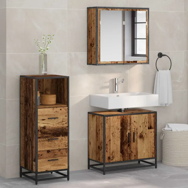 vidaXL Badkamermeubelset 3 st Oud Hout 65 x 33 x 60 cm Bewerkt hout bruin, foto 2