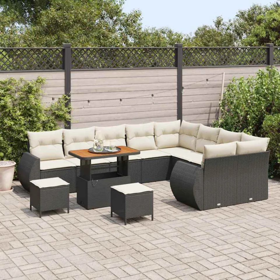 vidaXL Tuinbankenset 12 st Zwart poly rattan, foto 3