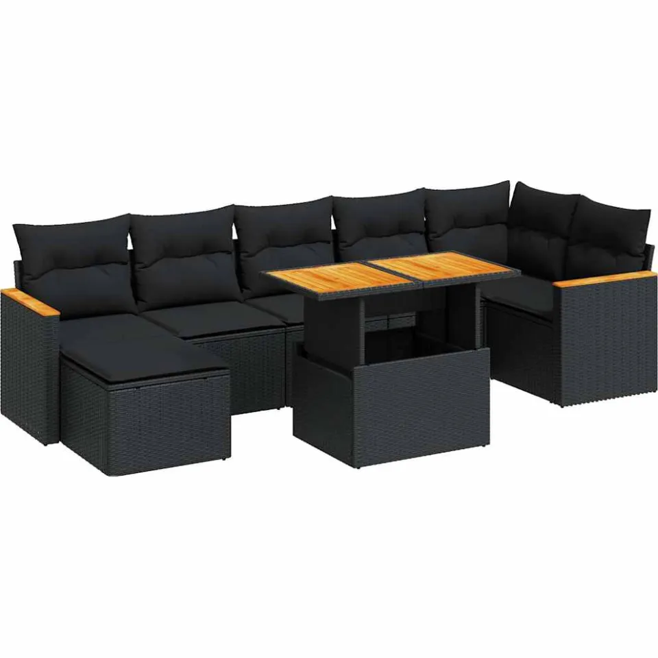 vidaXL 8-delige Loungeset met kussens poly rattan acacia zwart, foto 3