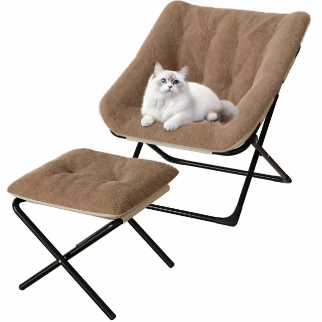 Happiq Loungestoel met Voetenbank - Opvouwbaar Oversized design - voor woonkamer en slaapkamer - Koffiebruin Kunstleer - Blauw