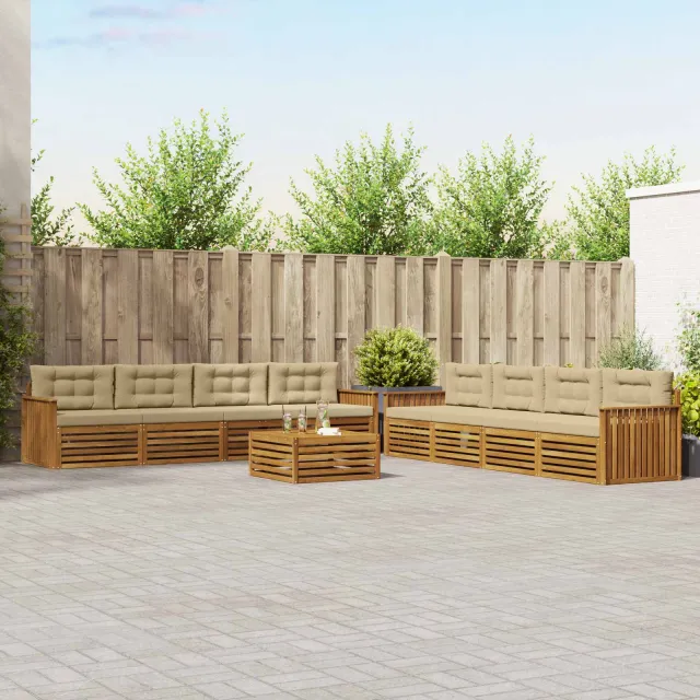 vidaXL Buiten bankenset 9 st 8-zits Natuurlijk en Beige