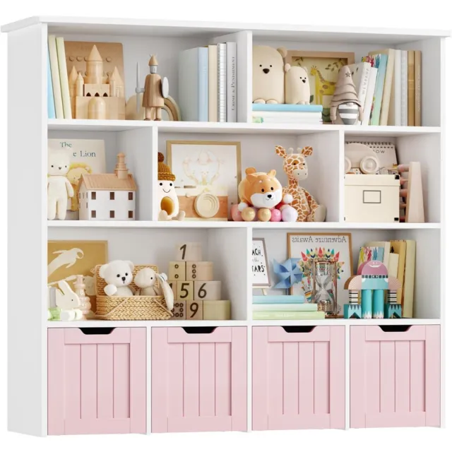 Thuys Kinderboekenkast – Boekenrek Kinderkamer – Montessori Kinderkast Wit en roze