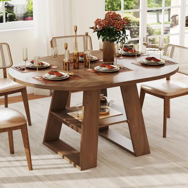 HAUSS SPOLE Eettafel - Uitschuifbaar Met Opbergruimte - Rond Voor 4 Tot 6 Personen - MDF In Walnootkleur - 110 Tot 150 x 110 x 75 cm