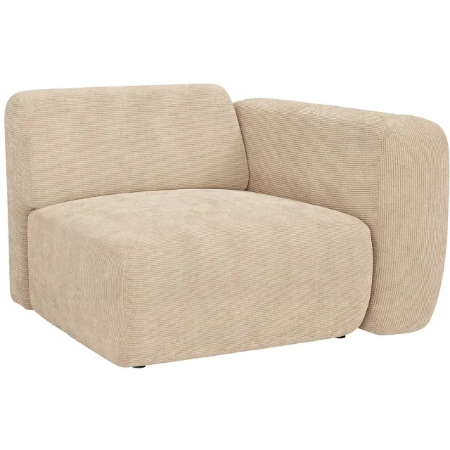 Vente-unique Hoekmodule fauteuil rechts in beige fijn ribfluweel van Maison Céphy POGNI
