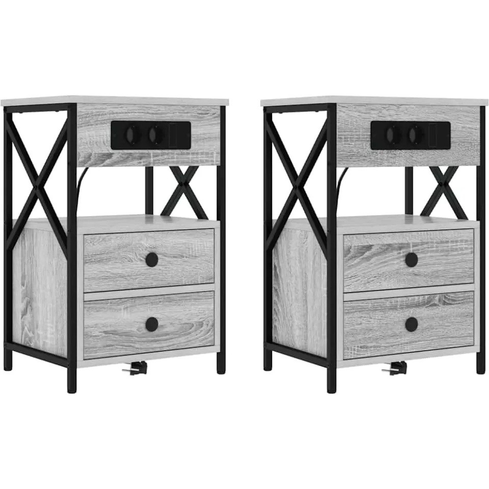 vidaXL Nachtkastje 2 st Grijs Sonoma 40 x 31 x 60 cm Bewerkt hout, foto 3