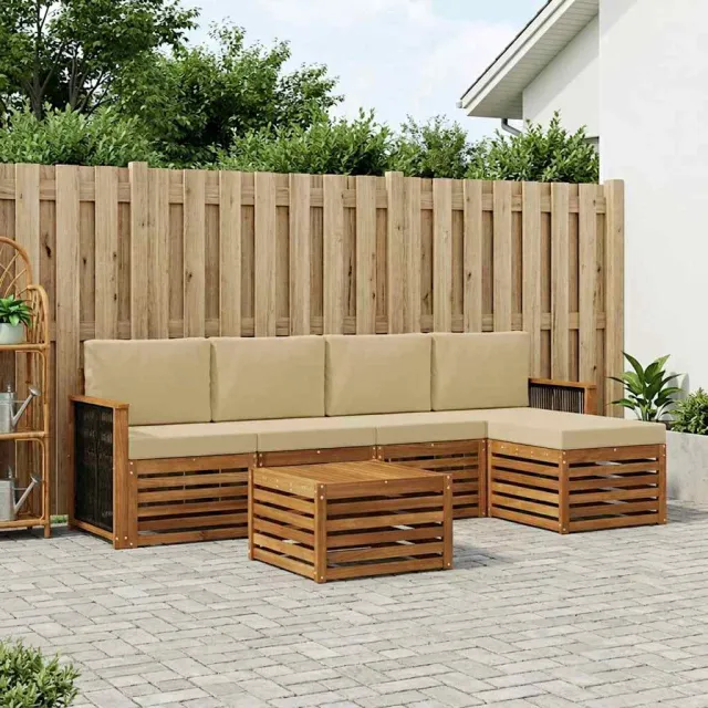 vidaXL Buiten bankenset 6 st 5-zits Natuurlijk en Beige