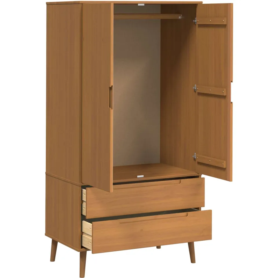 vidaXL Kledingkast MOLDE Caramel 90 x 55 x 175 cm Massief grenenhout bruin, foto 4