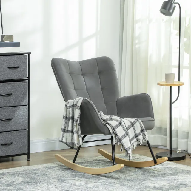 COVREO Schommelstoel 98 x 71 x 101 cm donkergrijs, velvet met armleuningen