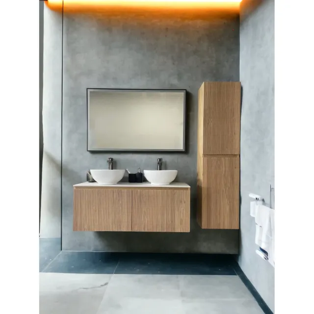 Casajoy Bold badmeubel onderkast 120 cm eiken met wit topblad Bruin