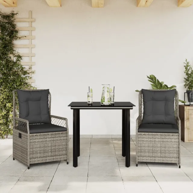 vidaXL 3-delige Tuinset met kussens poly rattan grijs, foto 2